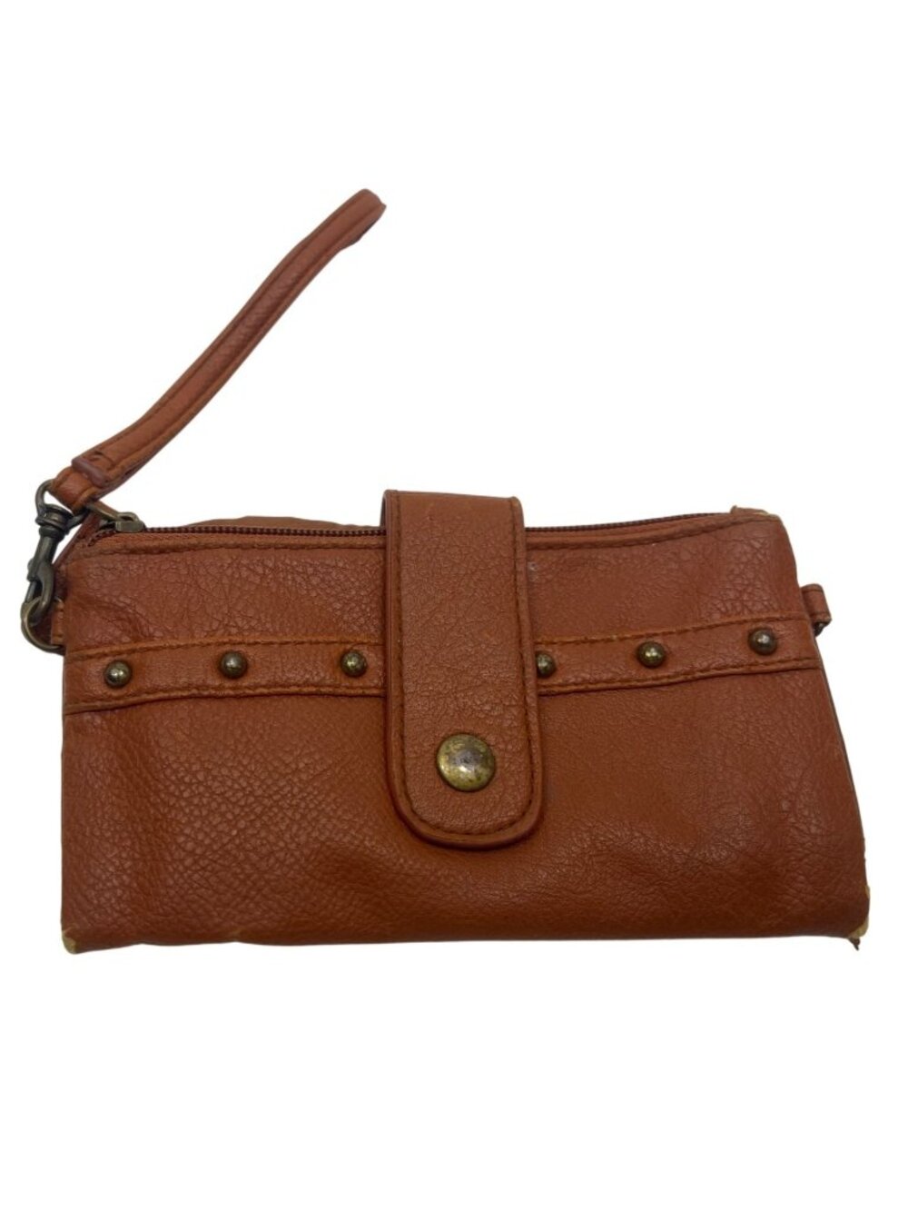 Charlotte Russe Orange Faux Leather Wristlet Wallet W/ Snap Closure & Card Slots